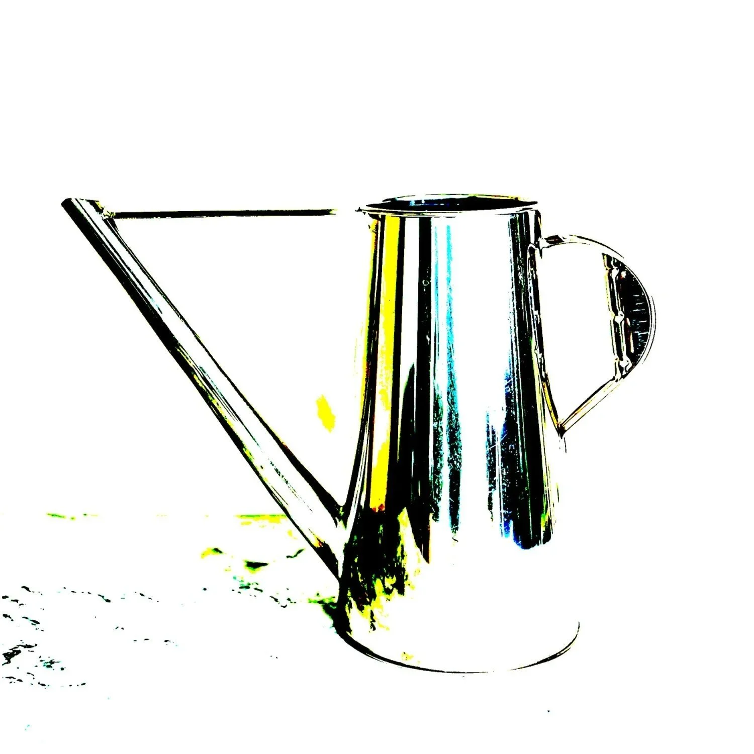 A stylized, digitally rendered image of a metallic coffee, tea kettle can on a white background.