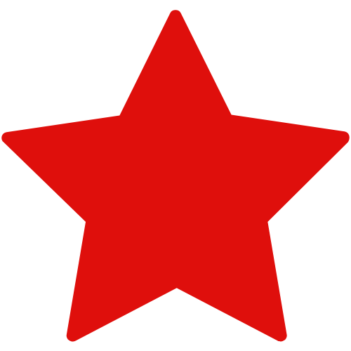 Red star-shaped badge with a black outline
