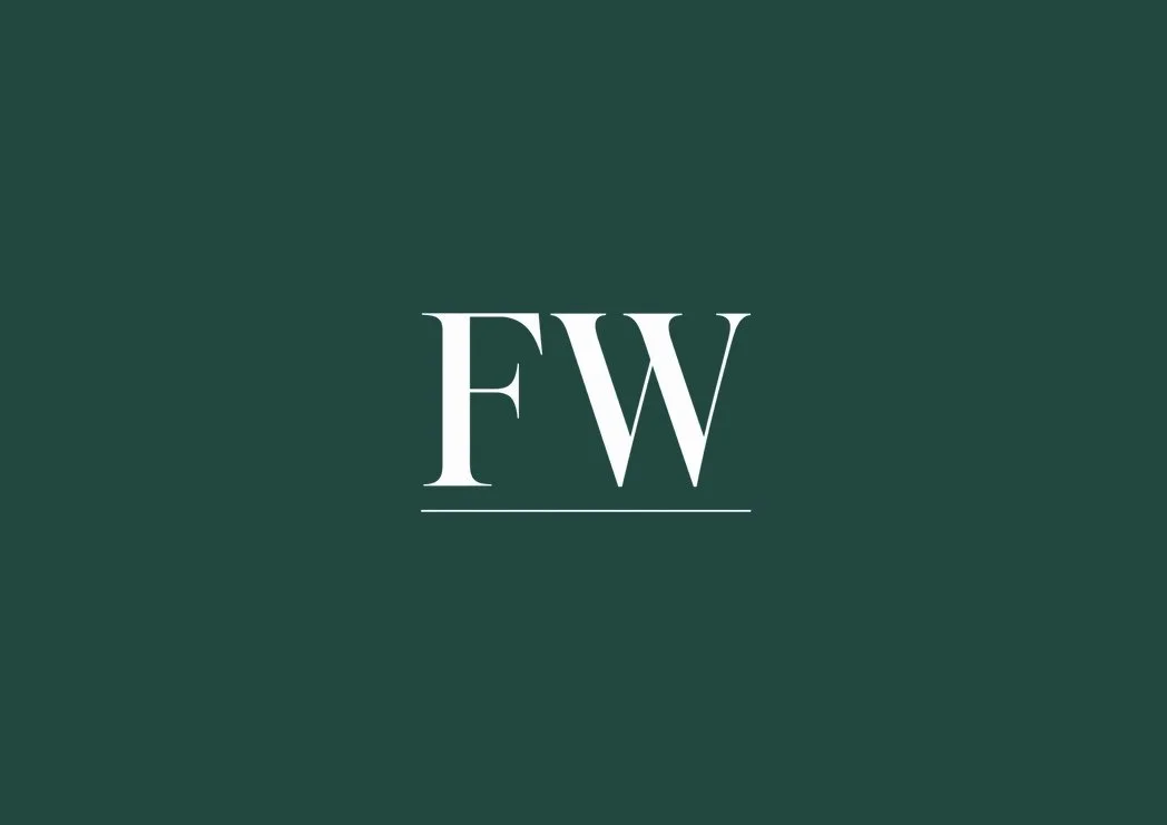 White letters 'FW' on a dark green background.