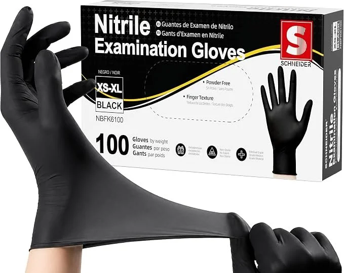 Schneider Medical Black Nitrile Exam Glove, Latex Free Powder Free Disposable Gloves for Cooking, Cleaning, and Food Prep