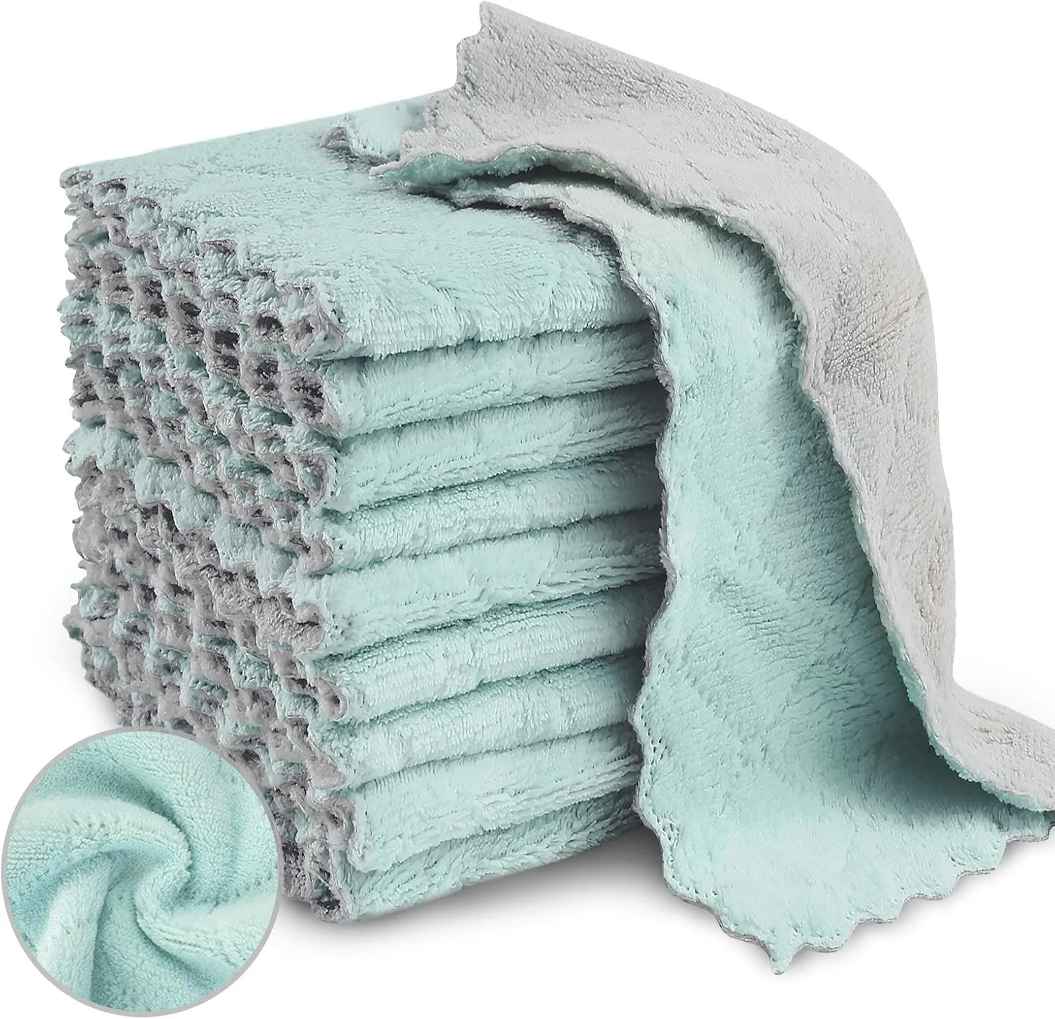 Bessrung 20 Pack Kitchen Dish Cloths, Super Absorbent Microfiber Cleaning Cloth for Cleaning Dishes, Kitchen, Bathroom, Car(Grey & Green)
