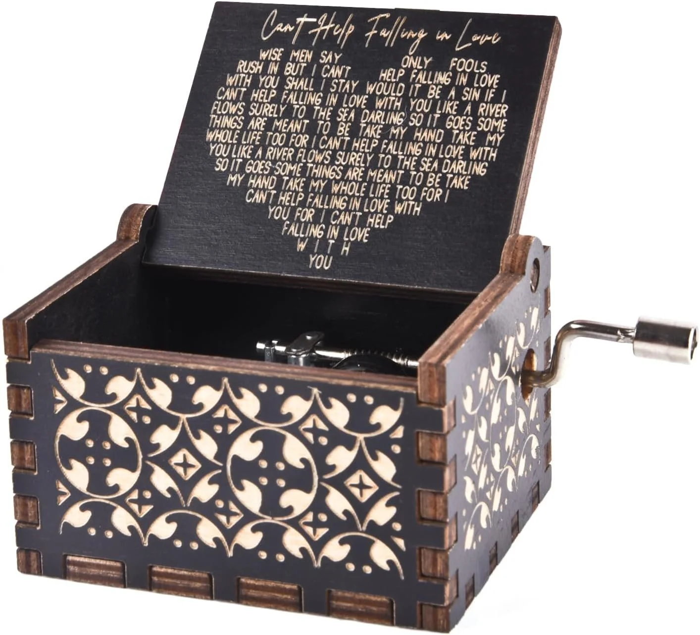 Can't Help Falling in Love Wood Music Box, Antique Engraved Music Boxes | Wooden Music Box Gifts for Lover, Boyfriend, Girlfriend, Husband,Wife (Black)