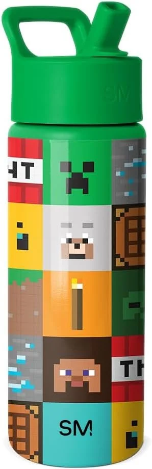 Simple Modern Minecraft Water Bottle & Toddler Cup | 18oz | Insulated Stainless Steel Minecraft Water Bottle, Tumbler with Straw | Spill Proof Bottle for Girls, Boys