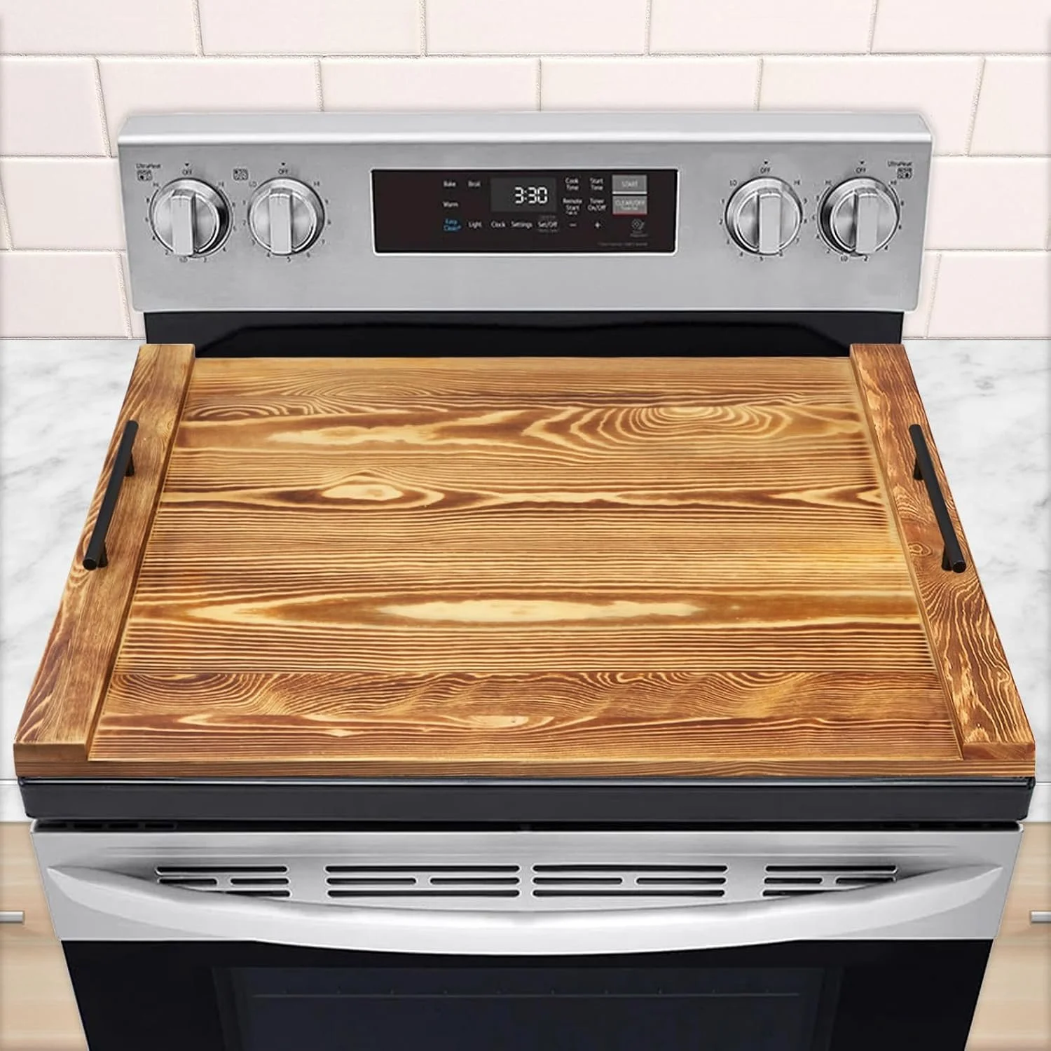30"x22" Noodle Board Stove Cover for Electric & Gas Stoves, Cabonized Pine Wood Ranges Stovetop Cover for Extra Counter Space, Also Sink Cover & Serving Tray