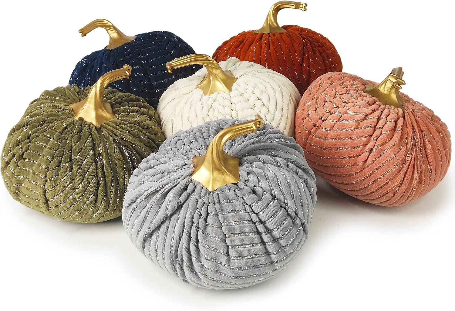 Ogrmar 6 Pack Velvet Artificial Pumpkins Set Velvet Fabric for Fall Decor | Velvet Pumpkins for Decorating Lifelike Harvest Pumpkins for Halloween Fall Harvest Festival Thanksgiving