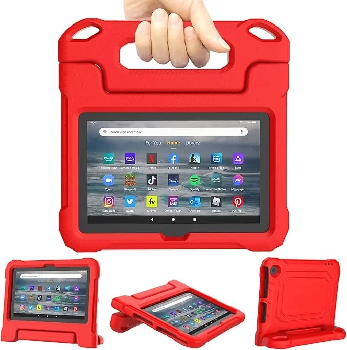 Tablet Case for Kids 7in, Lainergie Lightweight Shockproof Kids Friendly Cover with Handle Stand，Red