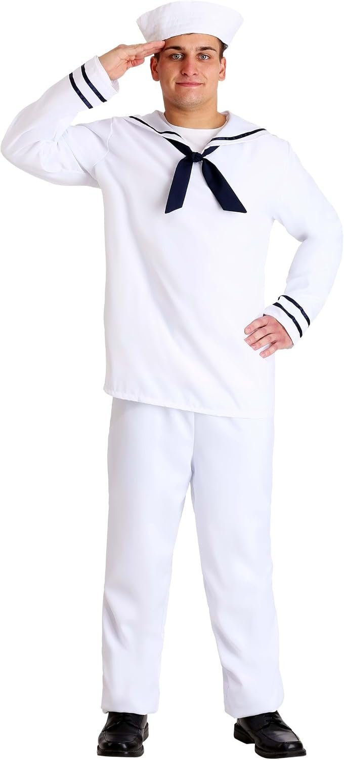 Fun Costumes Adult Men's Sailor Costume | First Mate Halloween Open Seas Uniform with Shirt, Pants, Neck Tie, and Hat X-Large