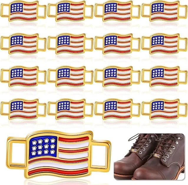 USA Flags Shoes Boot Lace Keeper US American Shoelace Charms Rectangular American Shoe Lace Tag Distressed Decoration Charms for US Union Workers Men Women Boots Sneakers(20 Pcs)