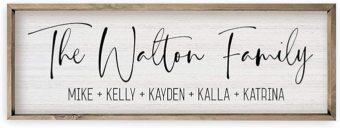 Personalized Framed Family Name Sign | Last Name Wall Decor For Home | Wedding Gifts For Couples | Last Name Signs (10"x 30", Weathered Grey Frame, White Background)