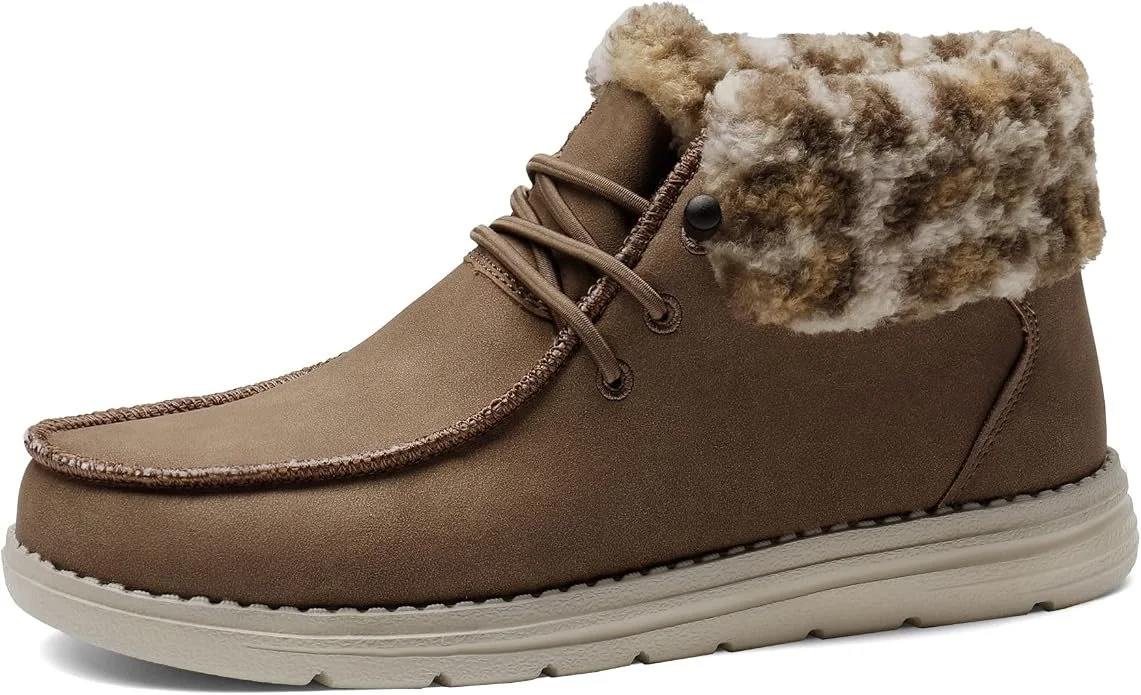 Bruno Marc Women's SBBO2212W Casual Slip-on Warm Loafers Faux Fur-Lined High Top Comfortable Lightweight Winter Ankle Boots, Leopard Brown, Size 9