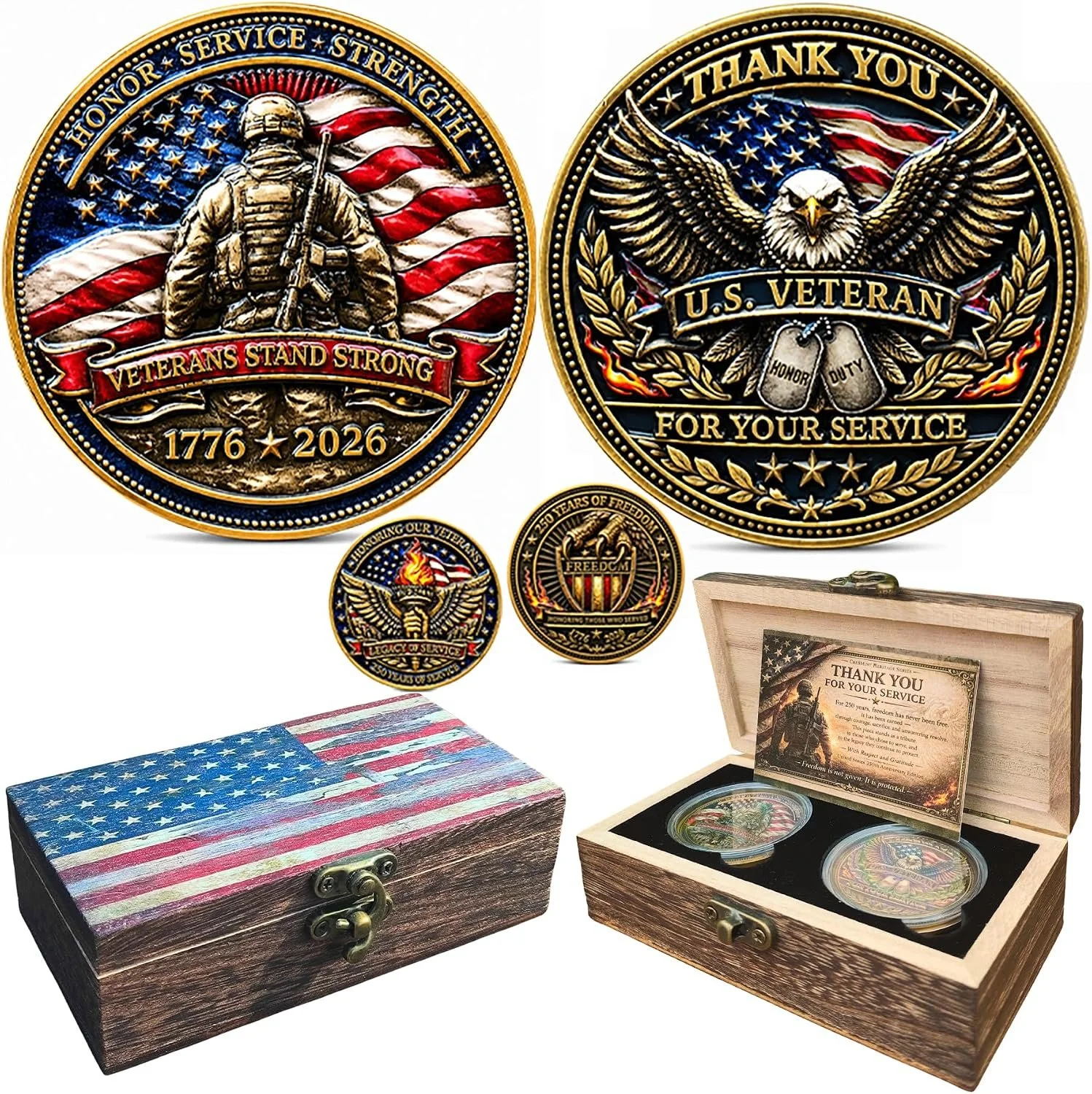 Veteran 250 Anniversary Commemorative Military Coin Gift Set for Collectors | America Patriotic Merchandise Usa Souvenirs Veterans Day Gifts Military Appreciation Thank You for Your Service Christmas