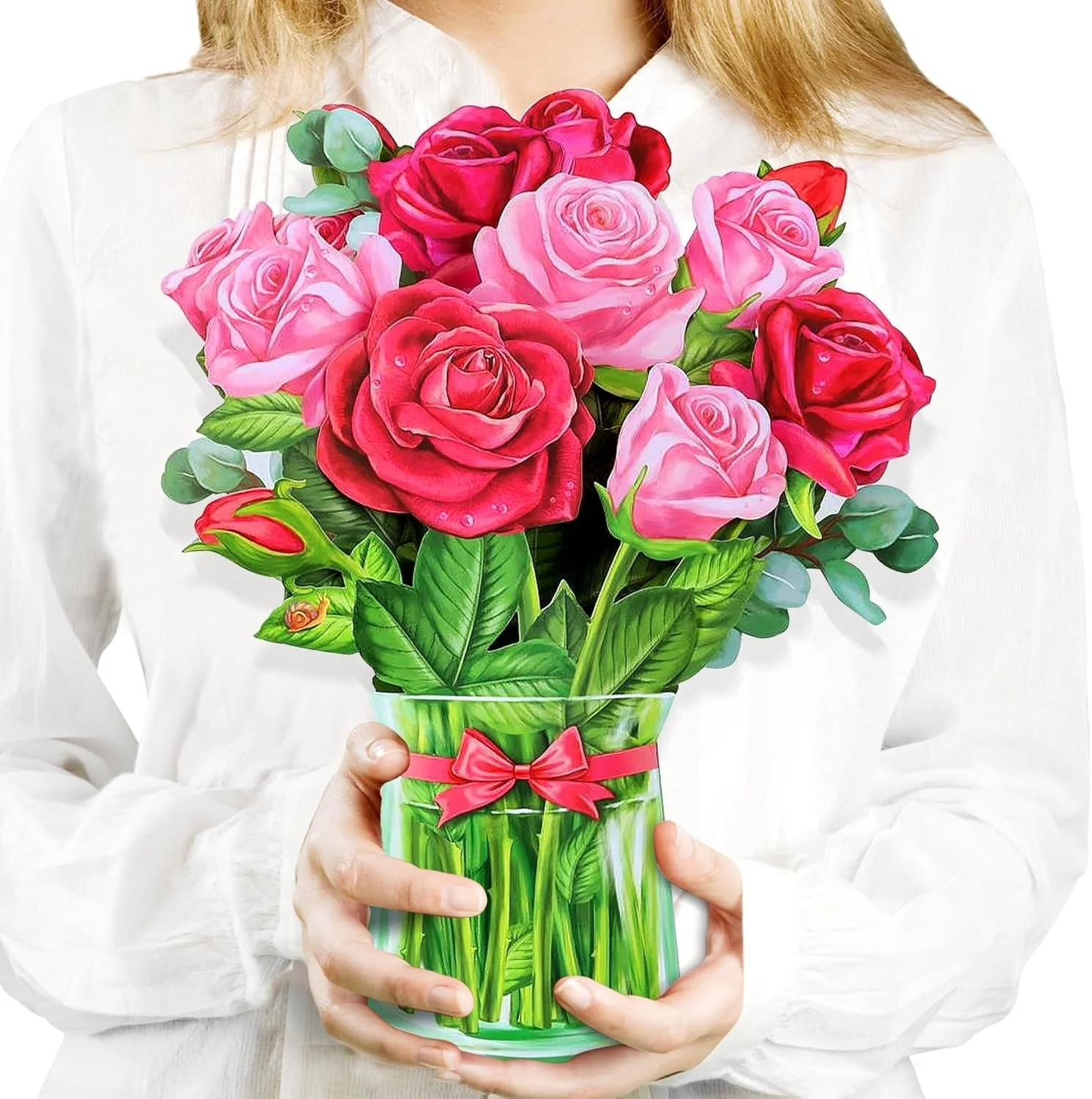 Airpark Pop Up Birthday Cards for Women, Paper Flowers Bouquet Card for Mom | 3D Pop Up Card 12’‘ with Note Envelope, Birthday, Greeting, Get Well, Thank You Cards for Mom Wife, Red Rose