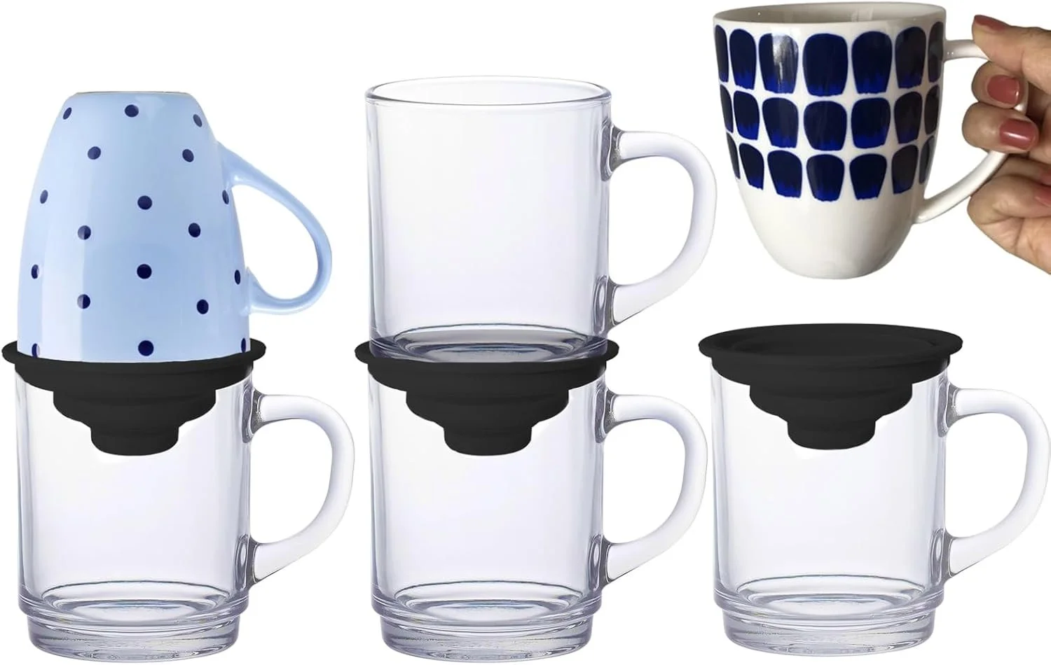 Mug Stacker Kitchen Cabinet Shelf Organizer for Cupboard and Pantry Organization - Expandable and Stackable Storage Solution for Tea Cups and Coffee Mugs - Save Space and Stay Organized (3Pcs Black)