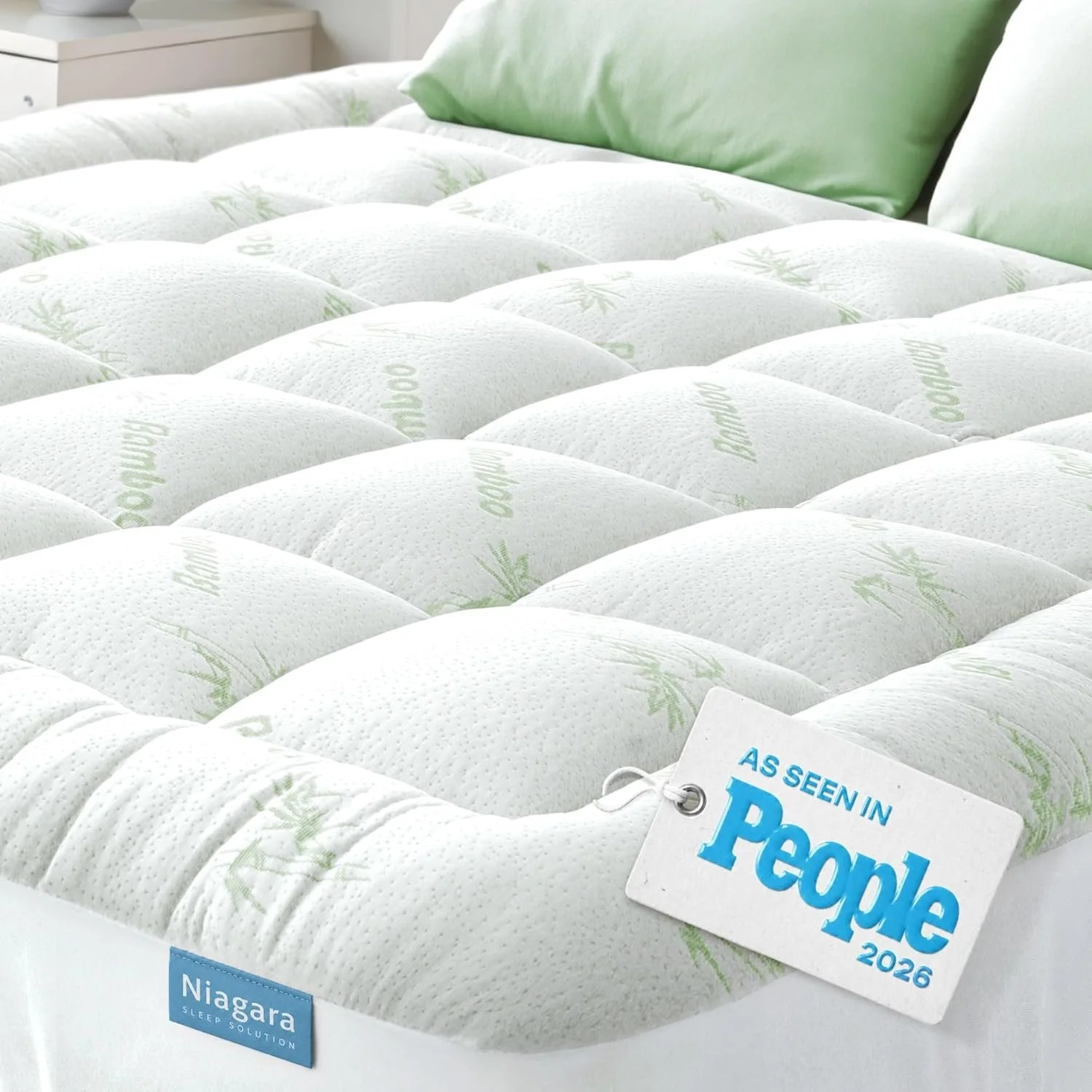 Niagara Sleep Solution Ultra Soft & Cooling Mattress Topper - Queen Size | Rayon Derived from Bamboo, Pillow Top Mattress Pad, 20" Deep Pocket, Back Pain Relief, Perfect for Hot Sleepers, Green