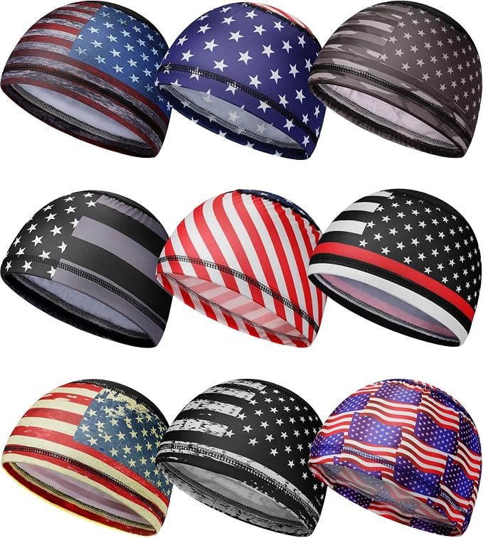 9 Pcs Cooling Skull Cap Camo Liner Sweat Wicking Lightweight Cycling Cap Running Hat for Men Women