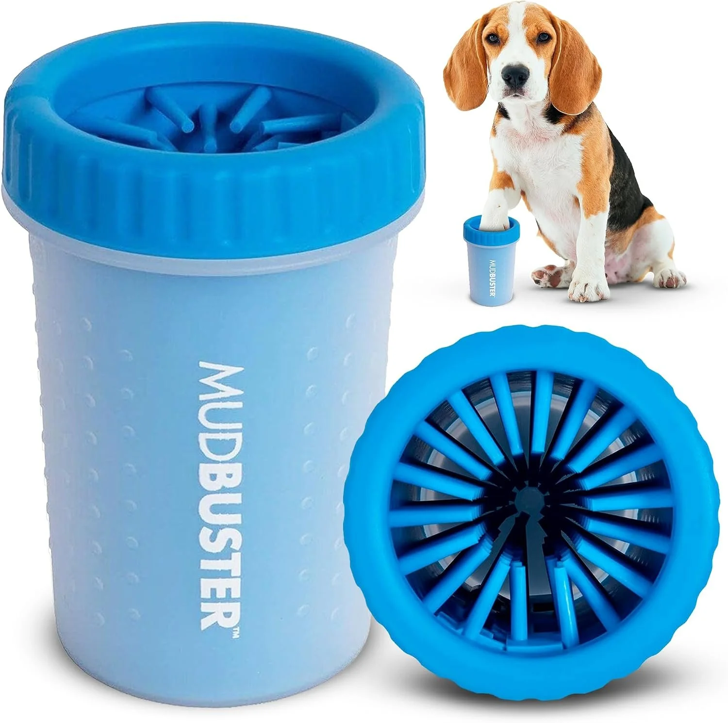 Dexas MudBuster Medium Dog Paw Cleaner, Pro Blue, Fits 1.5"-2.5" Wide Paws, Gentle Silicone Bristles for Quick, Easy Cleaning