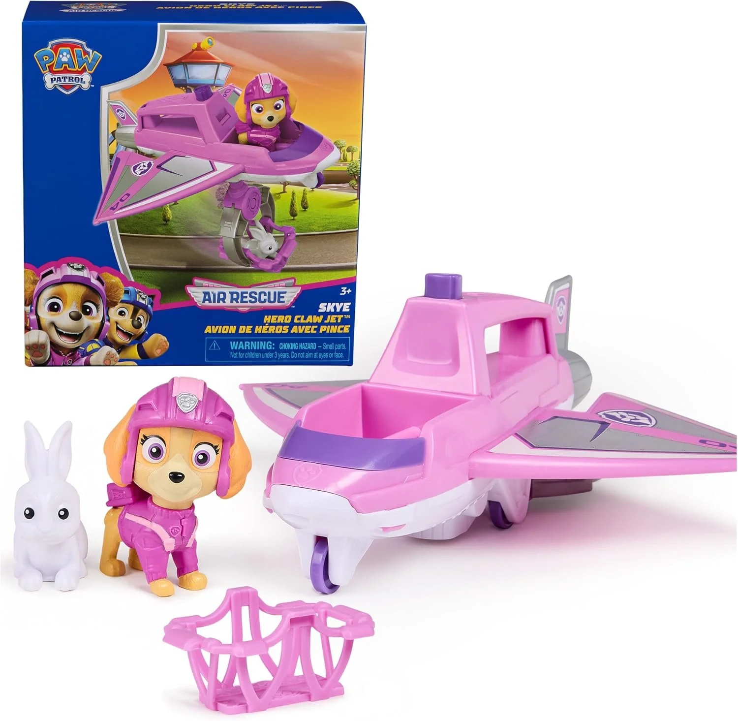PAW Patrol Air Rescue Skye Action Figure and Hero Claw Toy Jet Plane | Toy Jet Airplane, Retractable Rescue Claw & Basket, Skye & Bunny Action Figures, Preschool Toys for Kids Ages 3 and Up