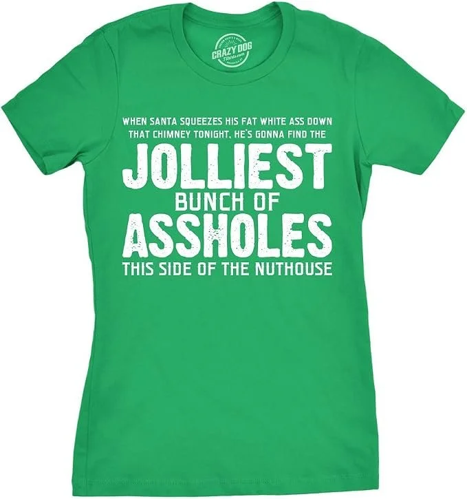 Womens Jolliest Bunch of A-Holes Christmas Sarcastic T Shirt | Funny T Shirts, Christmas Tops for Women, Cool Movie Top, Soft Cotton Blend, Women's Novelty Tees