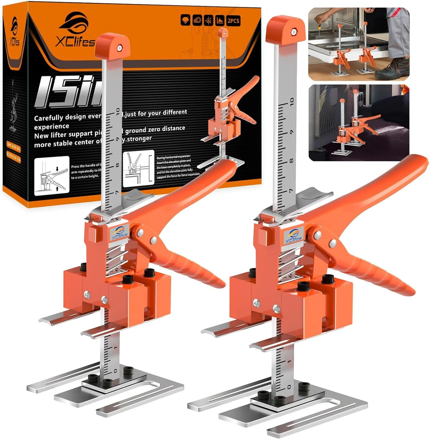 Labor Saving Arm Jack Handle 2 Pack, Construction Jack, Wall Tile Locator, Multi Function Height Adjustment Lifting Device, Door Panel Lifting Cabinet, Raised 10 in, Pair Dynamic Load 400 LB