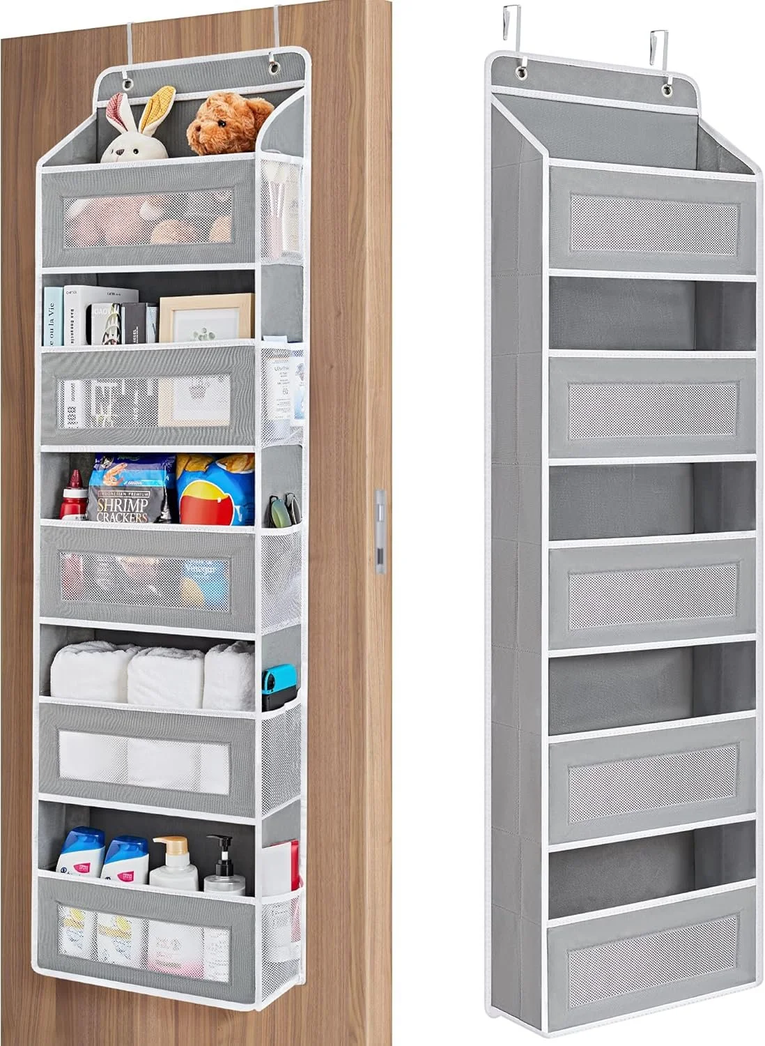 JARLINK Over the Door Organizer for Bedroom, Pantry, Bathroom, 5 Shelf Grey
Anti-Tilt Design, 44 lb Load Capacity, Hanging Door Organizer with 5 Large Capacity Pockets, Behind Door Storage for Nursery