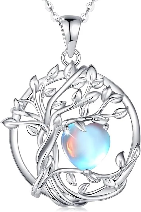 FANCIME Tree of life Birthstone necklace Sterling Silver Pendant Birthstone Necklace Gemstone Anniversary Birthday Jewelry Mothers Day Gifts for Mom Her Wife