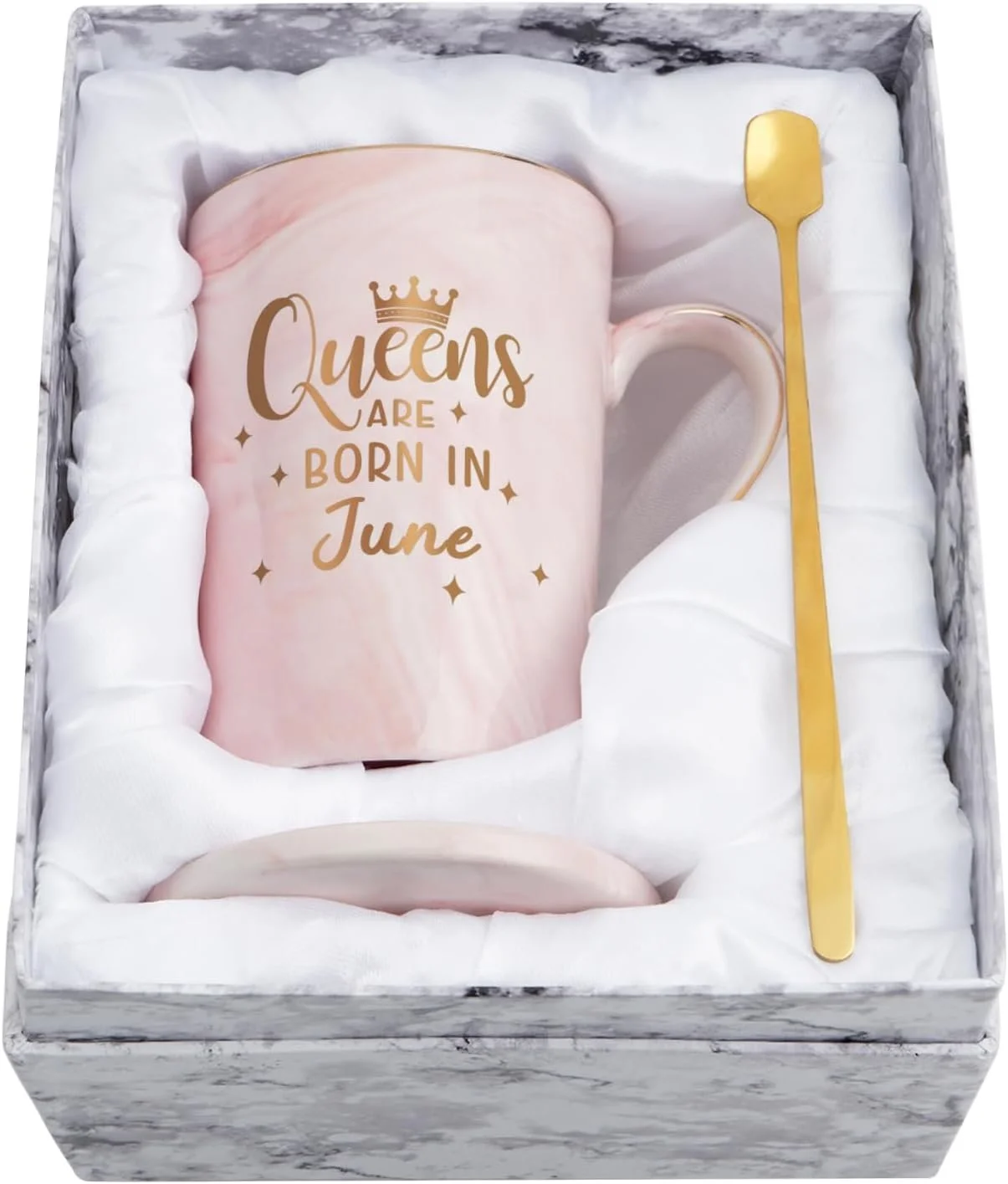 YHRJWN June Birthday Gifts for Women, Queens Are Born in June Mug, Gemini Gifts for Women Girls Friends BFF Sister Daughter Mom Wife, Cancer Zodiac Gift, 14 Oz Pink (Gift Box)
