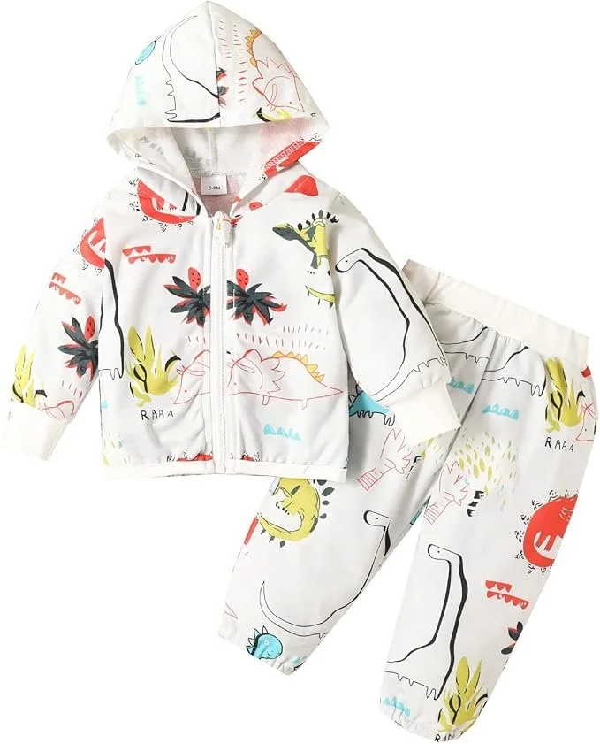 Clothes Baby Boy Infant Toddler Boys Girls Long Sleeve Dinosaur Prints Hoodie Zipper Tops Sweatsuit for Girls Size 8