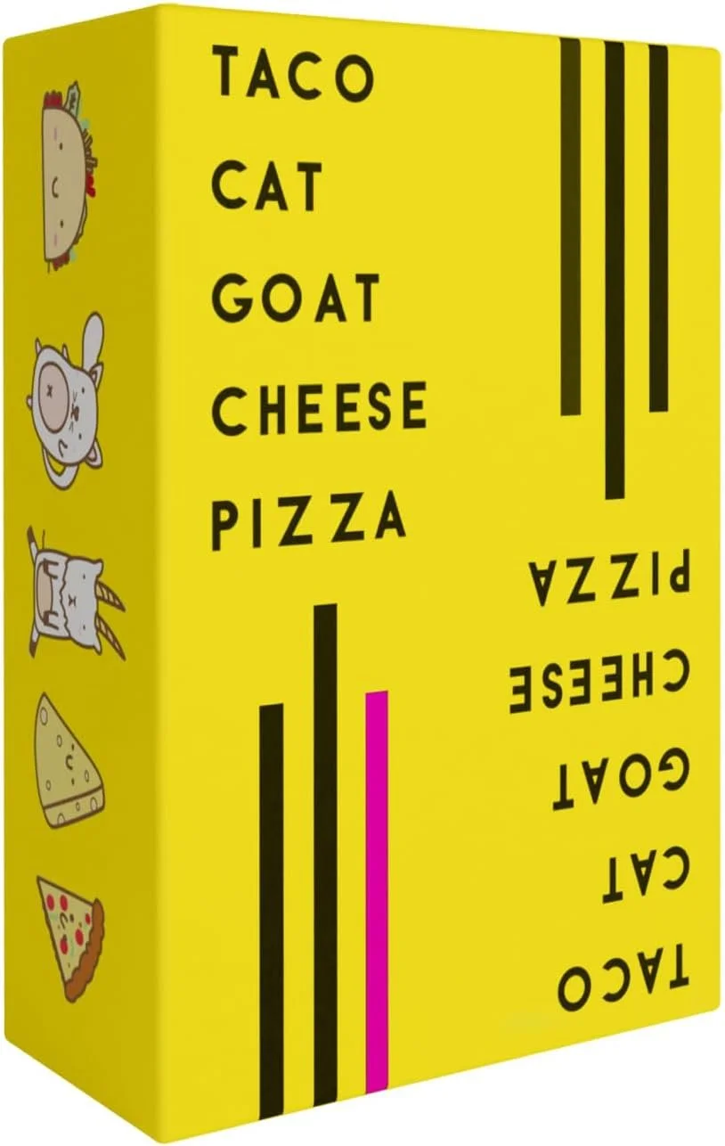 Taco Cat Goat Cheese Pizza Card Game by Taco Cat Games, Age 7+, 2-8 Players
10 min rounds, Slap pile when word matches card, Action cards add twists, Builds reflexes, Fun for all ages