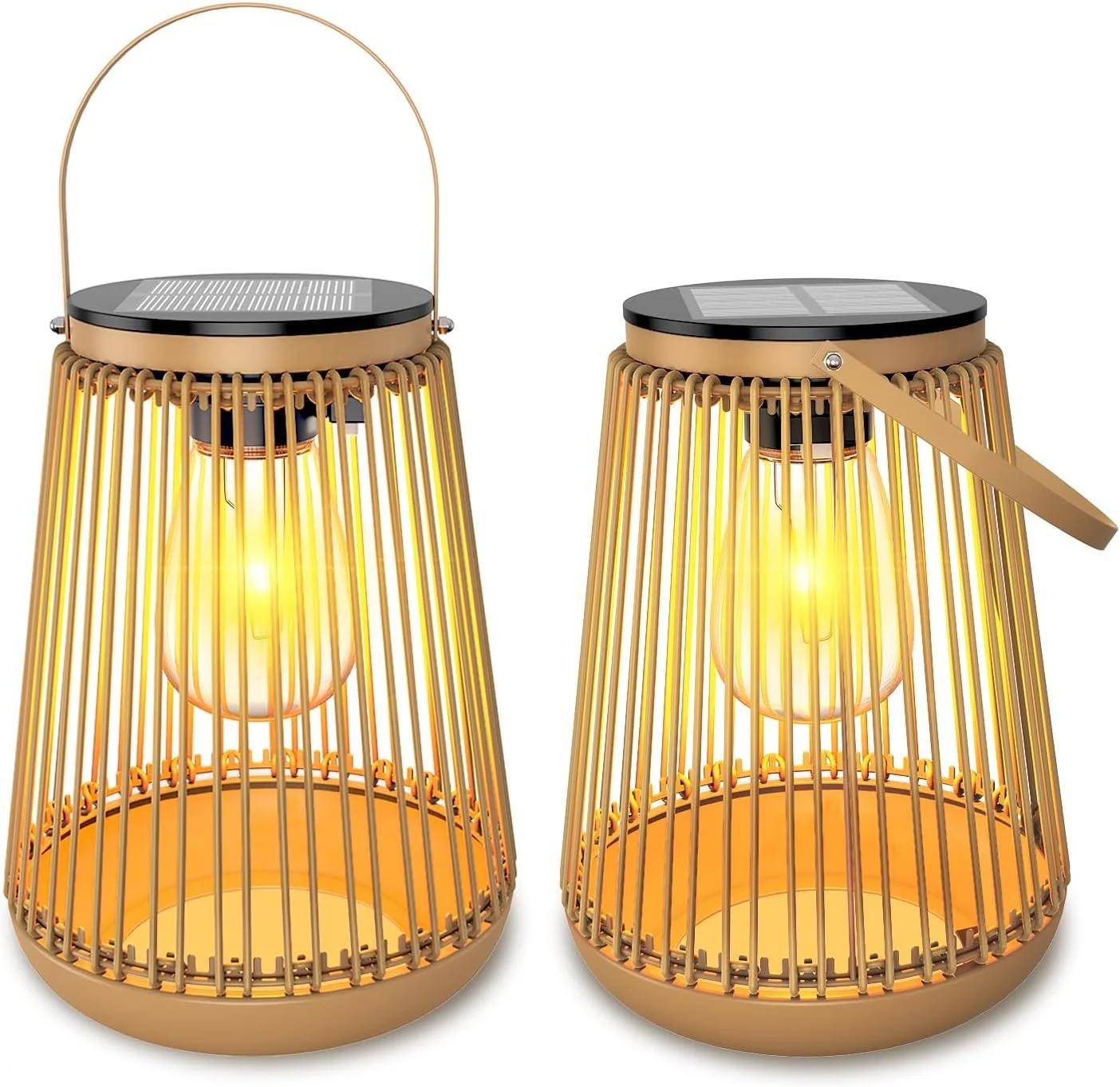Solar Lanterns Outdoor Waterproof, KagoLing Outdoor Solar Lanterns Gifts for Women Mom Grandma, Woven Garden Decor, Rattan Lantern Decoration for Yard, Patio, Porch, Balcony, Backyard, 2 Pack