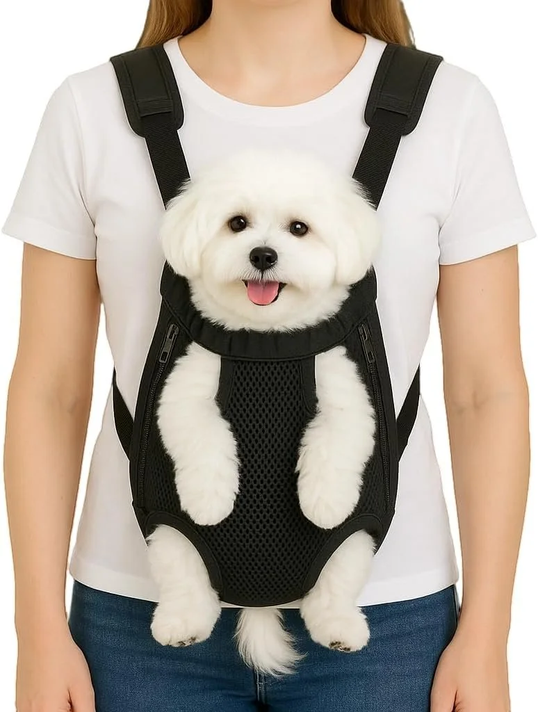 Dog Backpack Carrier, Adjustable Pet Front Carriers, Legs Out Carrying Sling Travel Bag for Small Medium Dogs 10-16 Lbs, Soft Wearable Puppy Chest Carry Backpacks for Walking/Hiking/Camping/Traveling | Adjustable Shoulder Straps, Legs Out Design, Bre