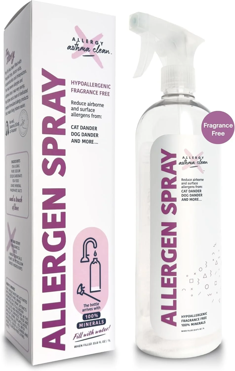 Allergy Asthma Clean Allergen Spray, Over 33oz | Pets & Dust Allergies, Air & Surface, Just Add Water, Bottle