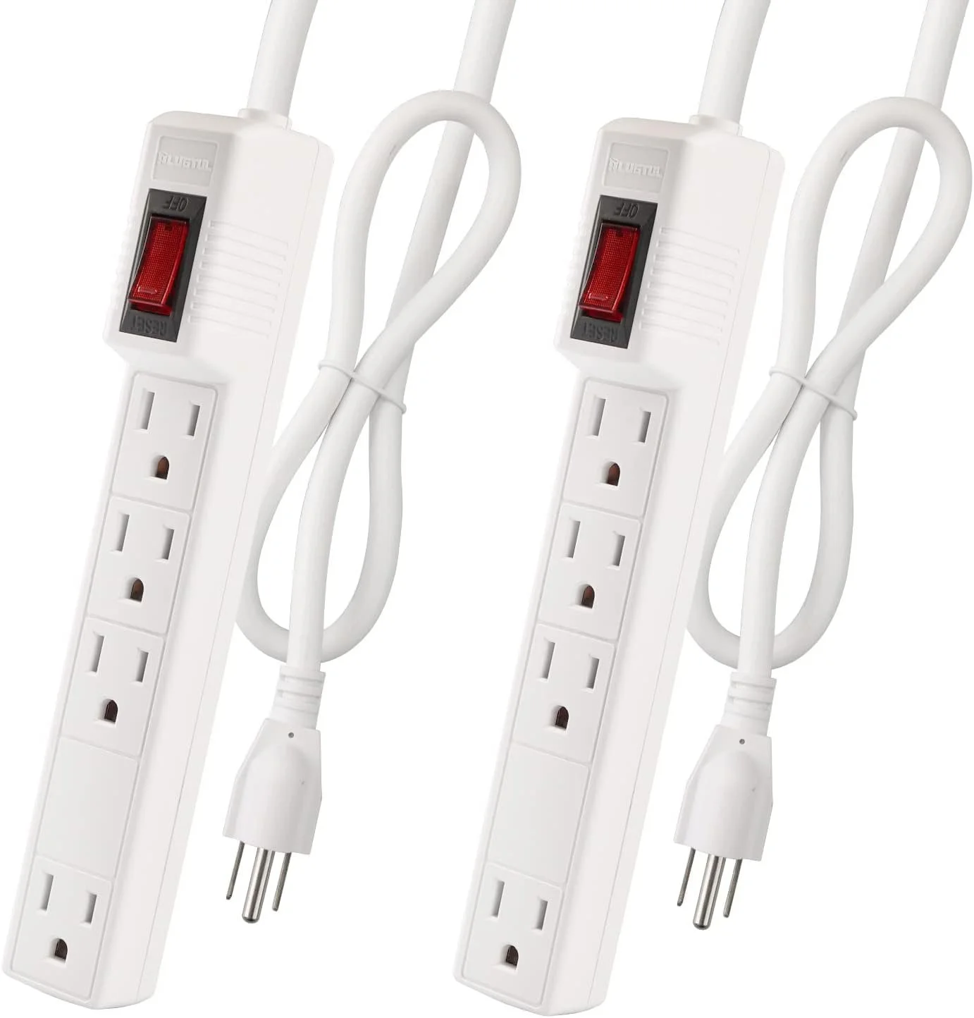 Power Strip Surge Protector 2-Pack - 4 Outlets & 2 Ft Extension Cord, 1875W/15A 90 Joules, Overload & Surge Protection, Wall Mount for Home Office, ETL Listed White