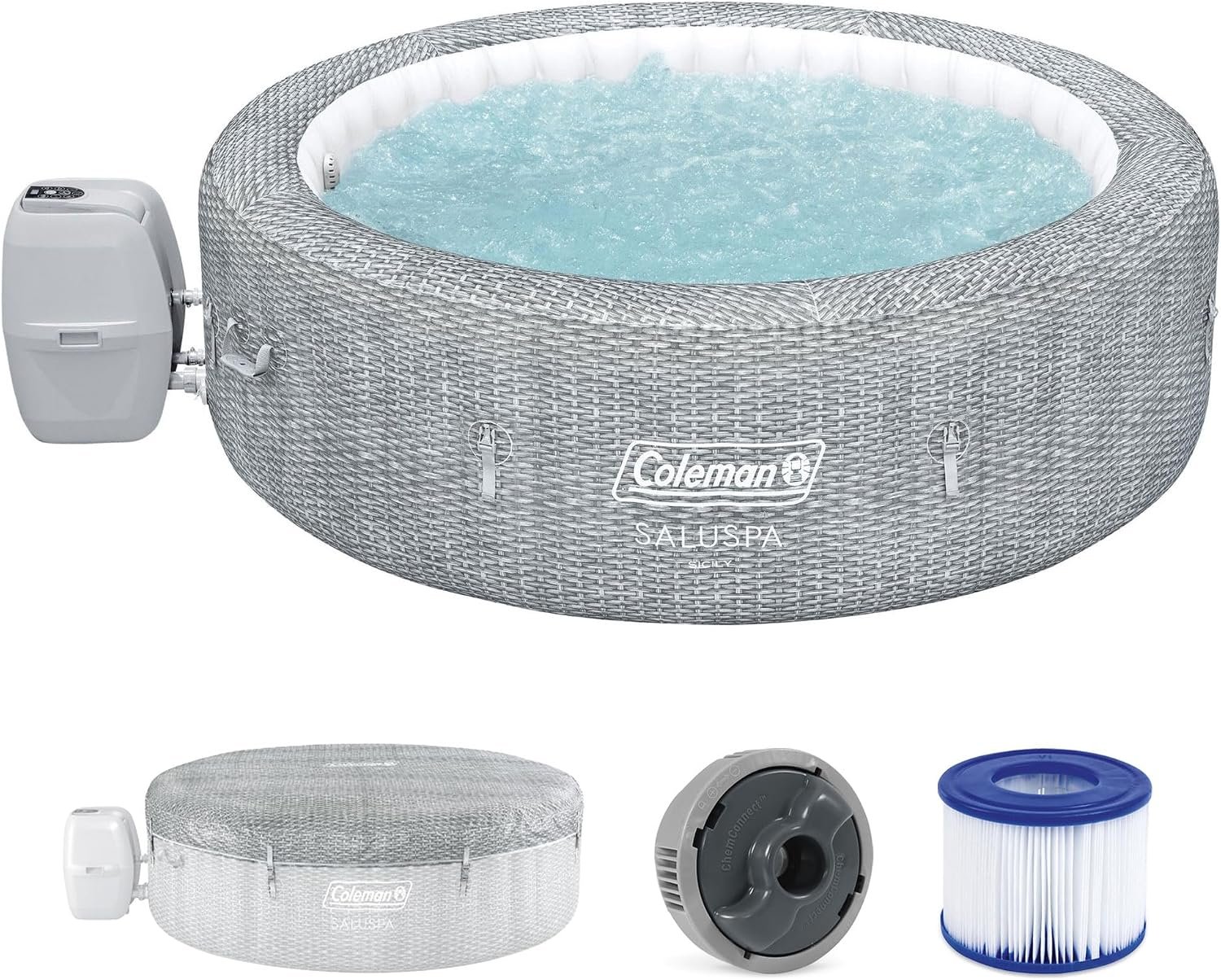 Coleman SaluSpa Sicily Energy-Efficient 5-7 Person Inflatable Hot Tub | Smart AirJet Portable Outdoor Spa with Built-in EnergySense Insulation and 180 Massage Jets, 85" x 28"