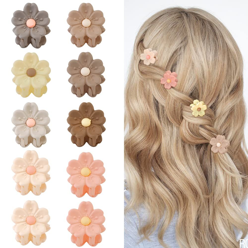 Hair Clip, 10Pcs Small Flower Daisy Hair Clips for Women Girls, Mini Jaw Clips, Strong Hold Hair Barrettes, Cute Hair Decorations, 0.77 inch, Natural Color