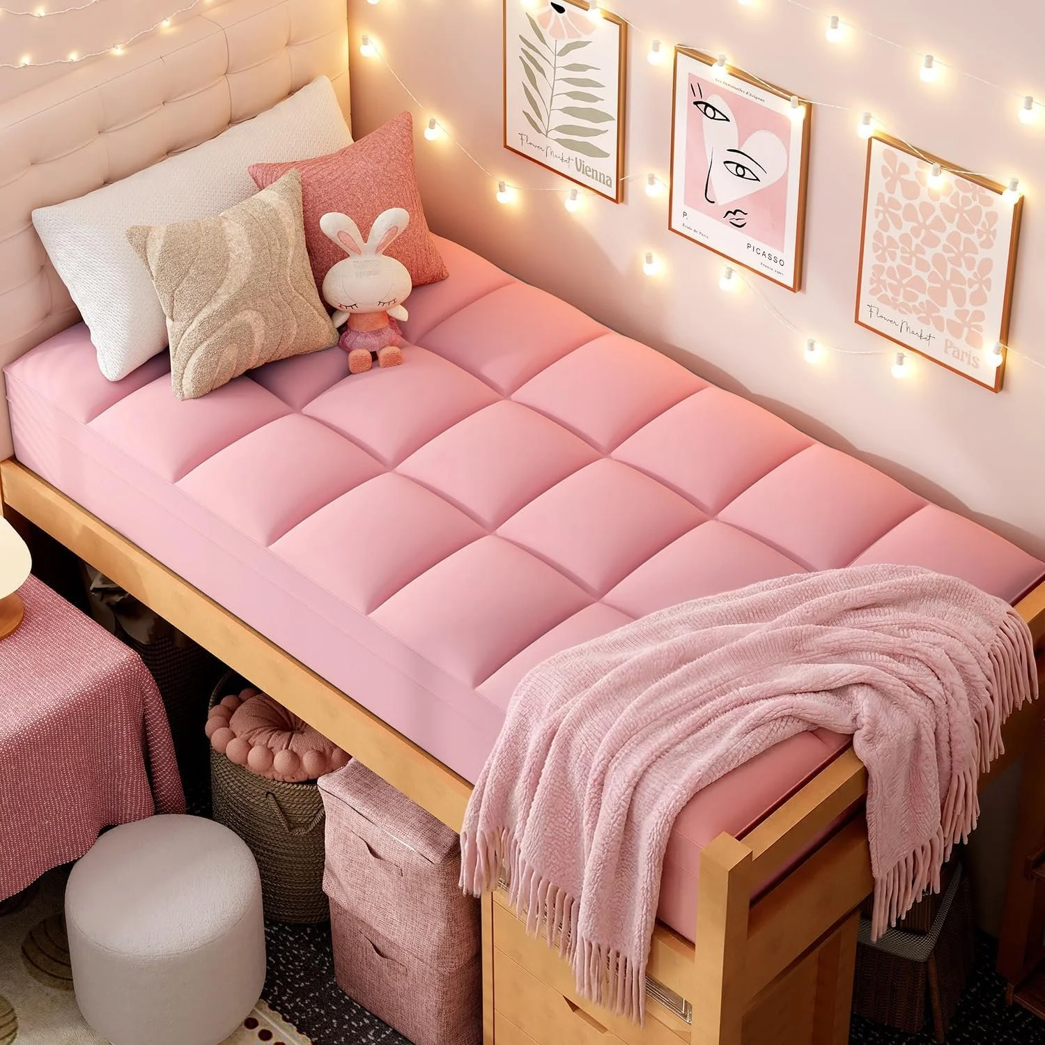 ELEMUSE Pink Twin XL Mattress Topper for College Dorm, Plush Pillow top
College dorm room essential for girls&guys, overfilled filling adds plush comfort, deep pocket design fits twin xl mattresses