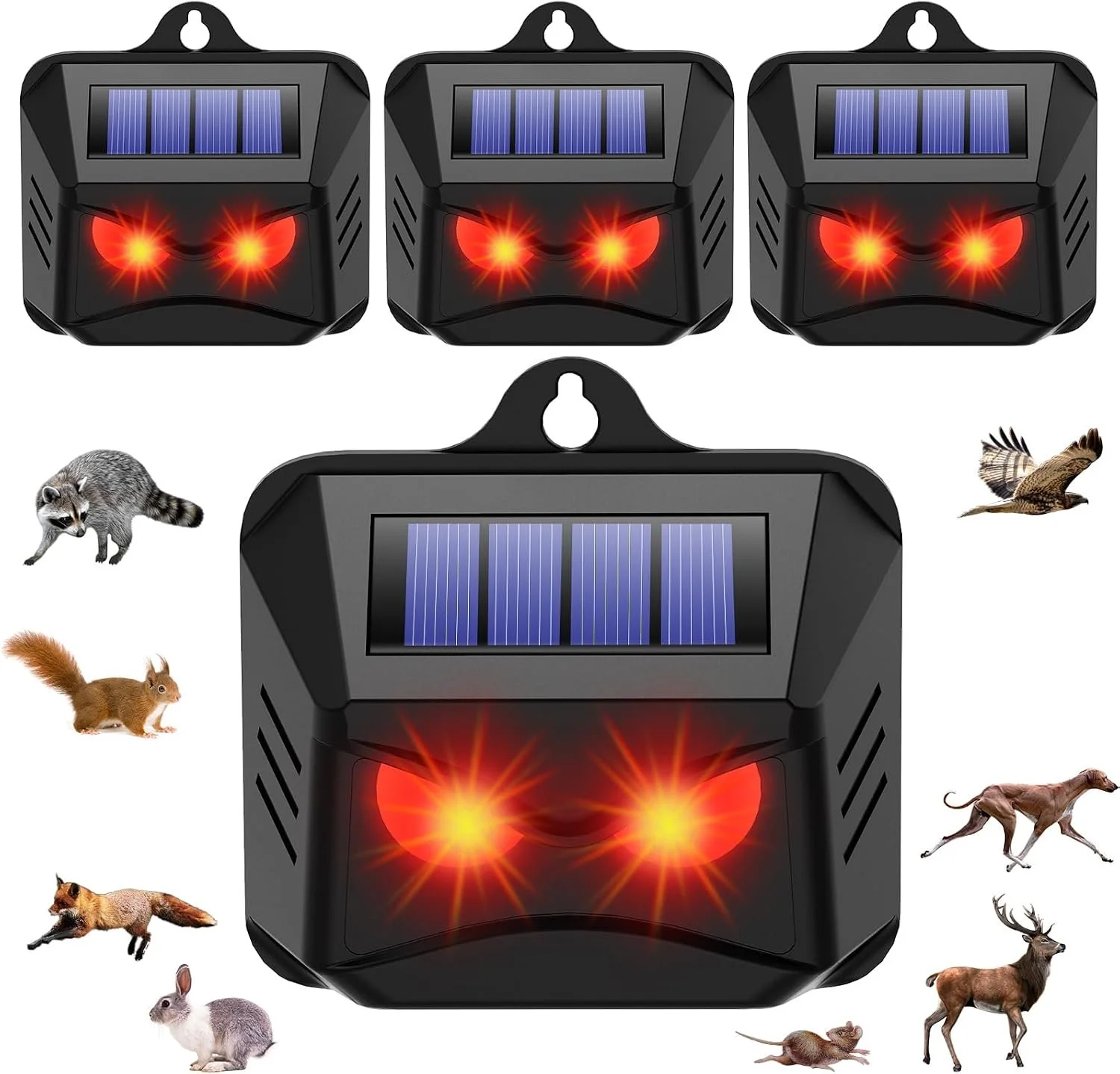 4 Pack Solar Predator Eyes Nocturnal Animal Repellent Outdoor,Auto Activate Animal Deterrent Predator Lights for Coyote,Racoon,Foxe,Skunk,Deer,Red LED Wildlife Guard for Yard, Garden,Farm,Chicken Coop