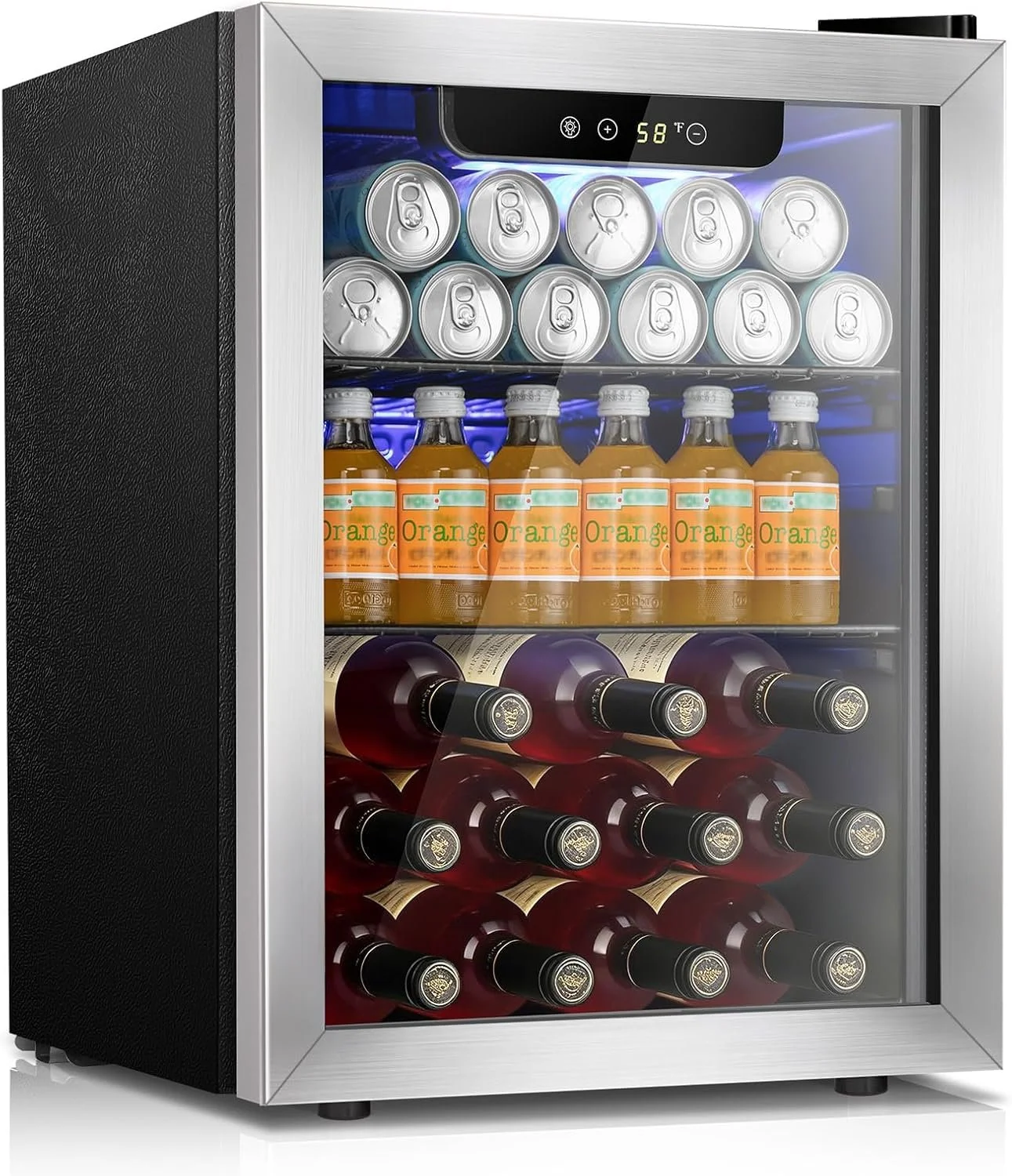 Kismile Mini Fridge 48L Refrigerator for 16 Bottle 68 Can,1.7 Cu.Ft Mini Refrigerator Cooler with Quiet Compressor,LED Light,Electronic Temperature Control for Home/Bar/Office 40-61℉,Silver