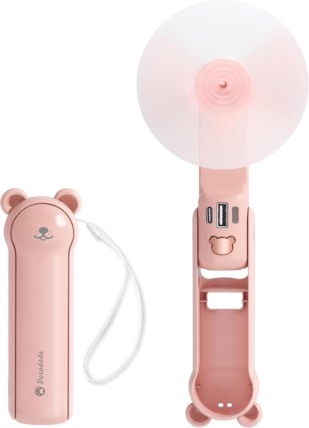 Portable Handheld Fan, Small Mini Foldable Personal Fan [26H Max Cooling Time], 3 IN 1 USB Rechargeable for Travel Outdoor,Gifts for Women (Pink)