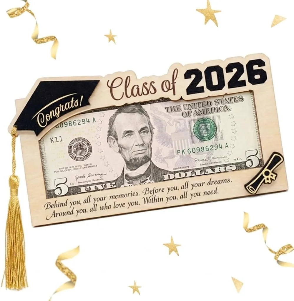 Graduation Gifts 2026 Money Holder for Cash, Wooden Graduation Money Holder with Tassel, Class of 2026 Money Holder for Her Him, Graduation Money Box for Cash Gift