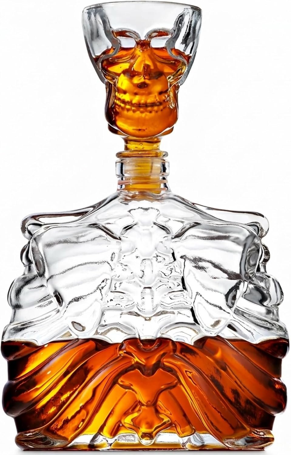 Godinger Skull Decanter Set, Whiskey Decanter and Shot Glass, Skeleton Decanter, Gothic Skull Decor for Home Bar, Liquor Decanter — 32oz