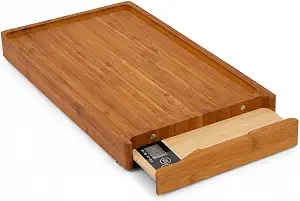 Bamboo Cutting Board with Built-In Weight Scale, 5kg/11lb Capacity, LCD Display, Tare Function. Slide in and out Food Grade Weight Scale. Magnetic Hold.