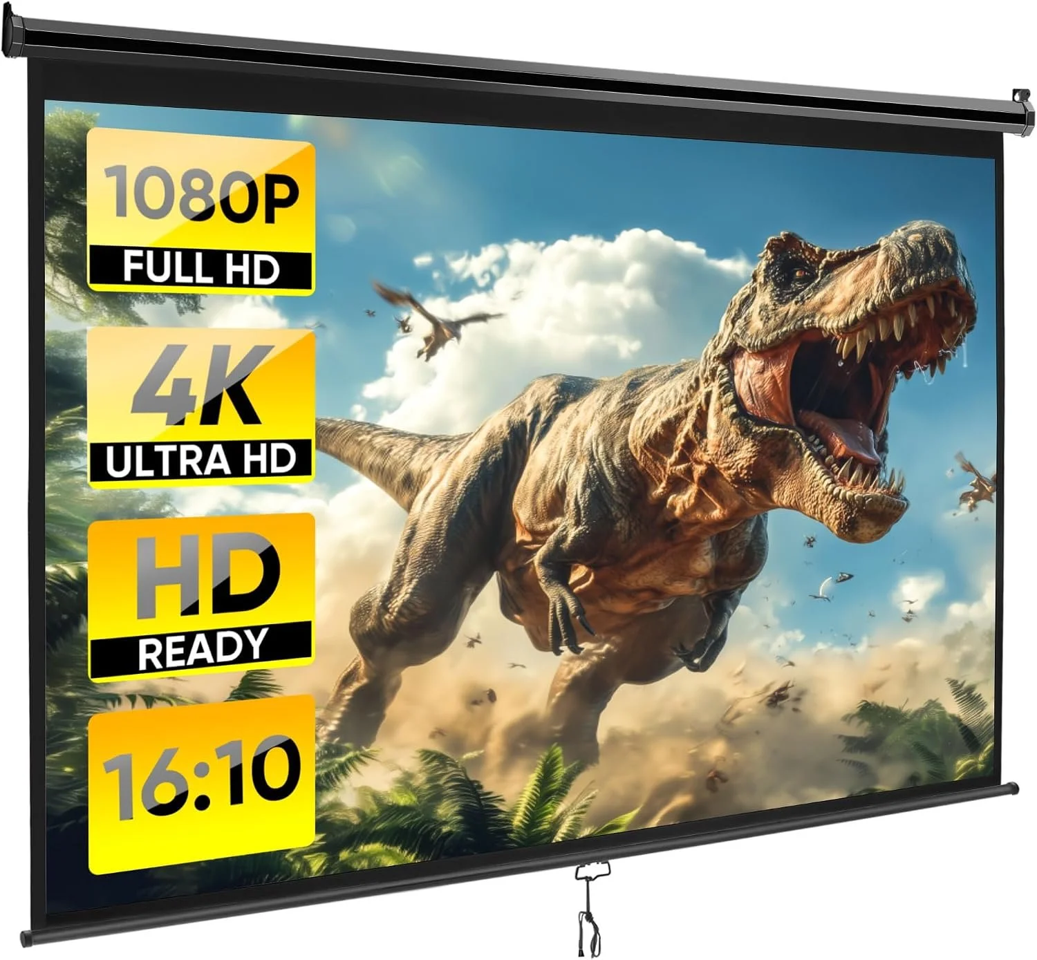 ZENY Projector Screen Pull Down 100 Inch 16:10 HD, Manual Projection Screen Home Theater, Portable Indoor Outdoor Retractable Movie Screen Ceiling Wall Mount