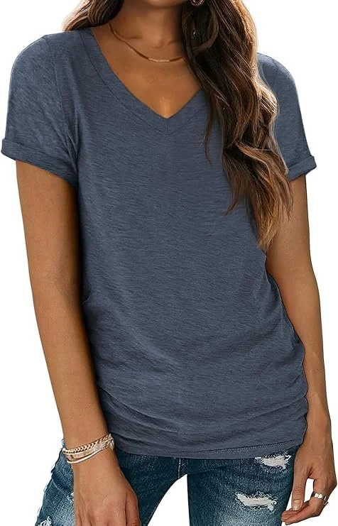 ATHMILE T Womens Short Sleeve T-Shirts V Neck Summer Tops Basic Tees | Lightweight Breathable Casual Sorf Spring Summer Workout Outfits Clothes