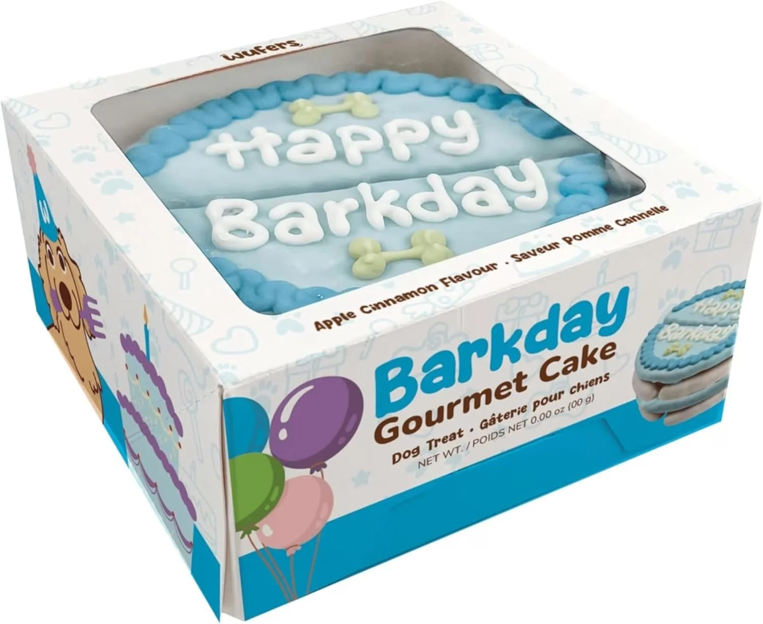Wufers Dog Birthday Cake – Giant Shareable Happy Barkday Decorated Dog Treat, Baked 8-Piece Cookie Cake for Dogs, Made in North America (Blue - Birthday Cake)