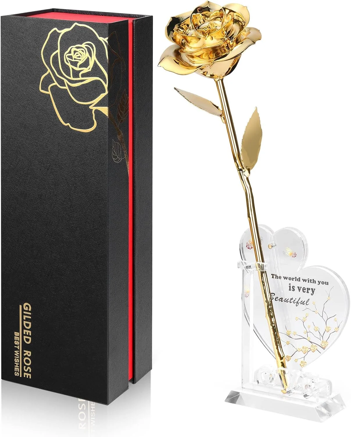 Anthonic Gold Dipped Rose Real 24K Gold Rose, Genuine One of a Kind Rose Hand Dipped in 24K Golden Roses Romantic Gifts for Women in Her Birthday Anniversary Valentines Day Mothers Day