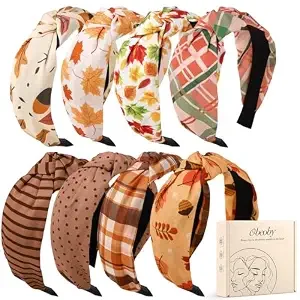 8 Pack Fall Headbands for Women, Thanksgiving Knotted Autumn Hairbands | Holiday Hairbands for Autumn Festive Gift, 8 Autumn Designs; Non-Slip Fit, for Thanksgiving, Parties, Gifting