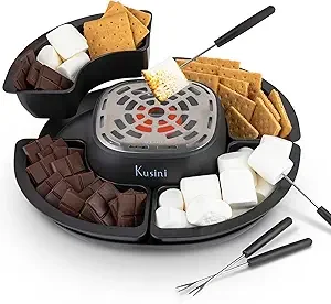 Kusini Smores Maker Tabletop Indoor - Flameless Electric Marshmallow Roaster – 4 Detachable Trays & 4 Roasting Forks – Gift Set & Date Night Idea. Movie Night Supplies & Housewarming Gift