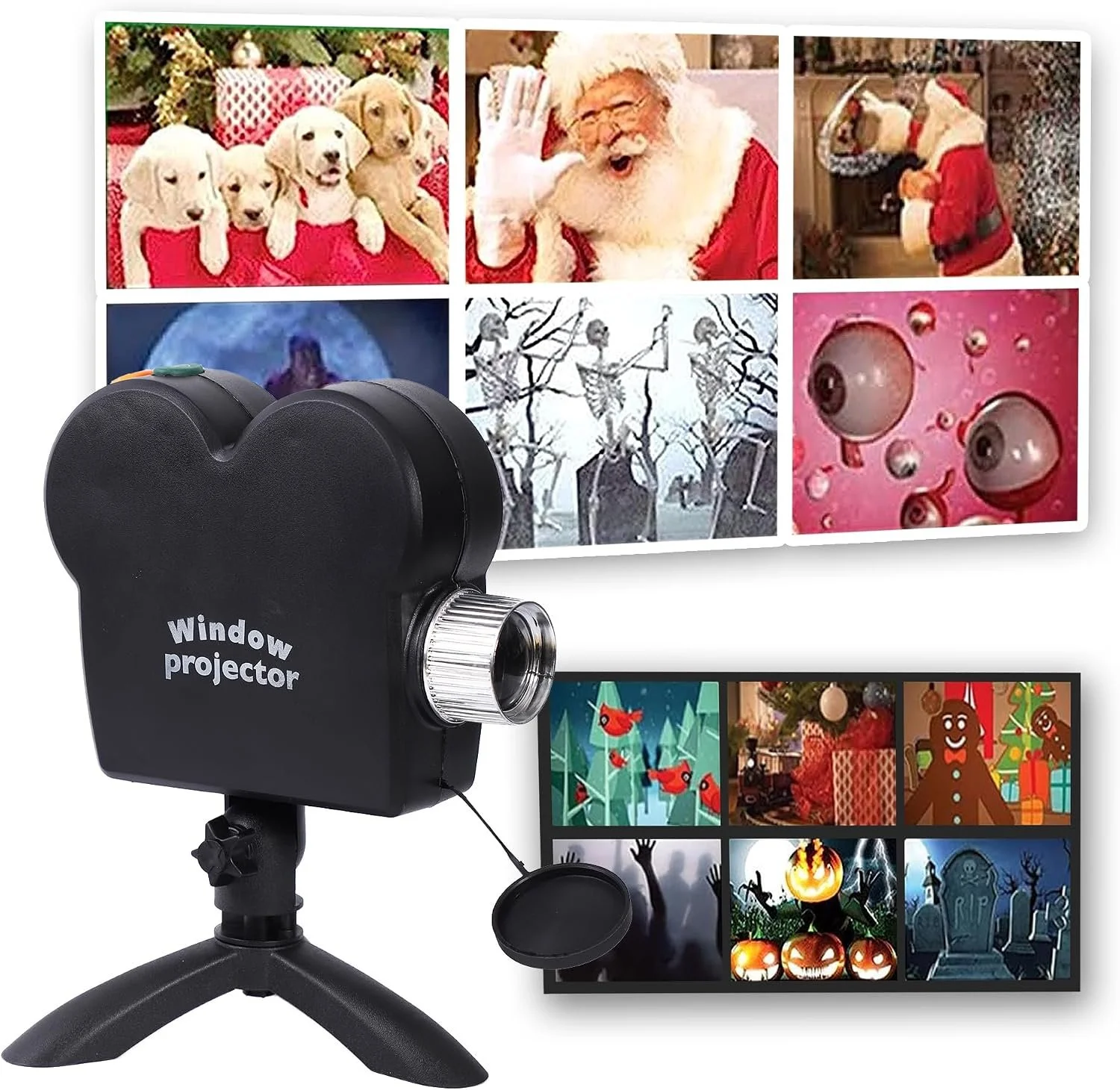 Christmas Window Projector, Christmas Projector with a Tripod, Built-in 12 Movies Mini Outdoor Christmas Projectors for Perfect Christmas and Halloween Outdoor Decorations