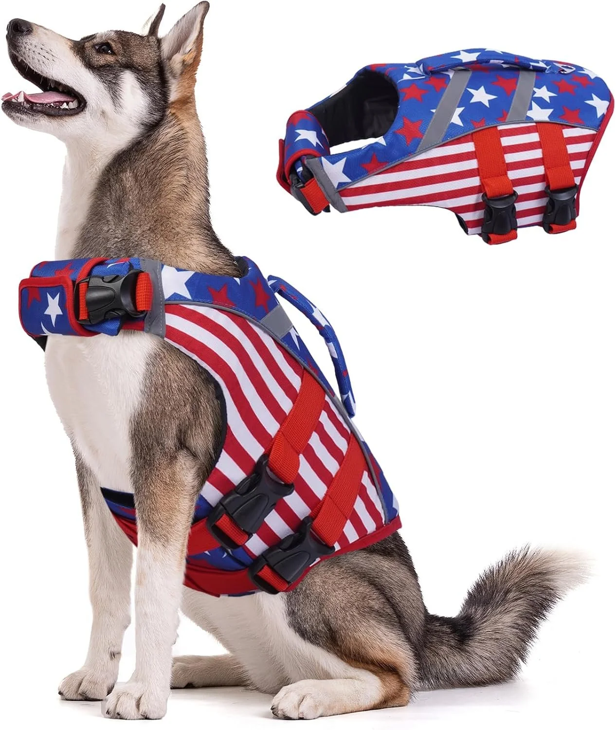 Kuoser Reflective Dog Life Jacket, Dog Life Vest for Swimming Boating | Adjustable Pet Lifejackets, High Flotation Doggie Swimsuit with Rescue Handle for Small Medium Large Dogs
