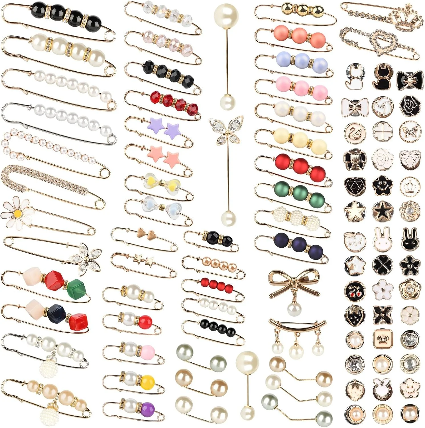 140 PCS Pearl Brooch Safety Pins, Fancy Safety Pins, Pins for Clothes, Prendedores Para Ropa De Mujer, Elegant Rhinestone Brooch for Clothes Sweater Shawl Collar Dress Cardigan Shirt Jeans Women Girls